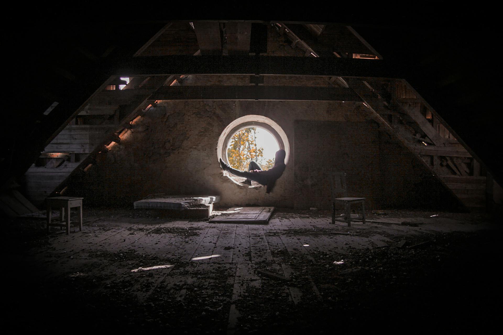 A Man Sitting in the Attic