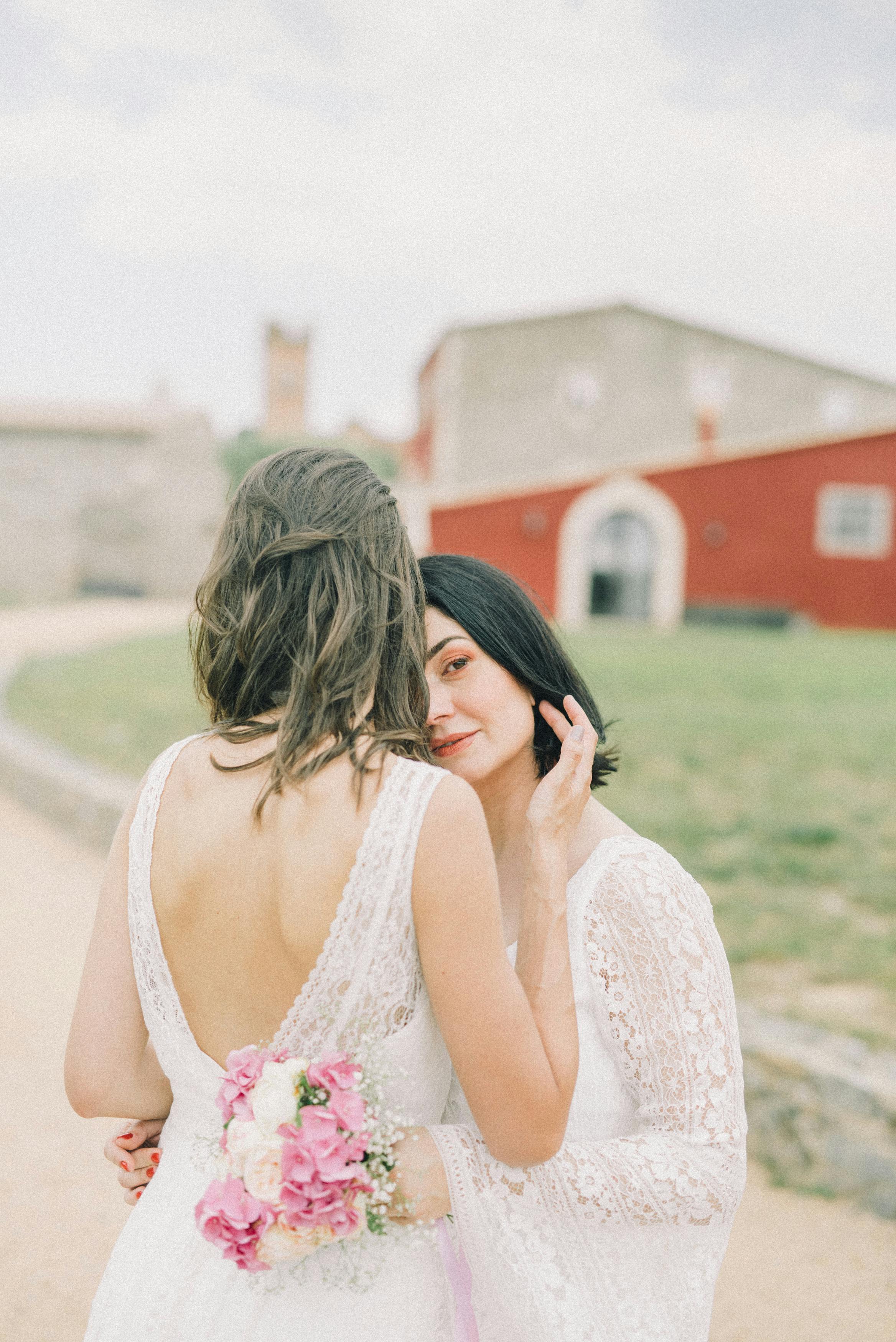 photo of women in white wedding dress