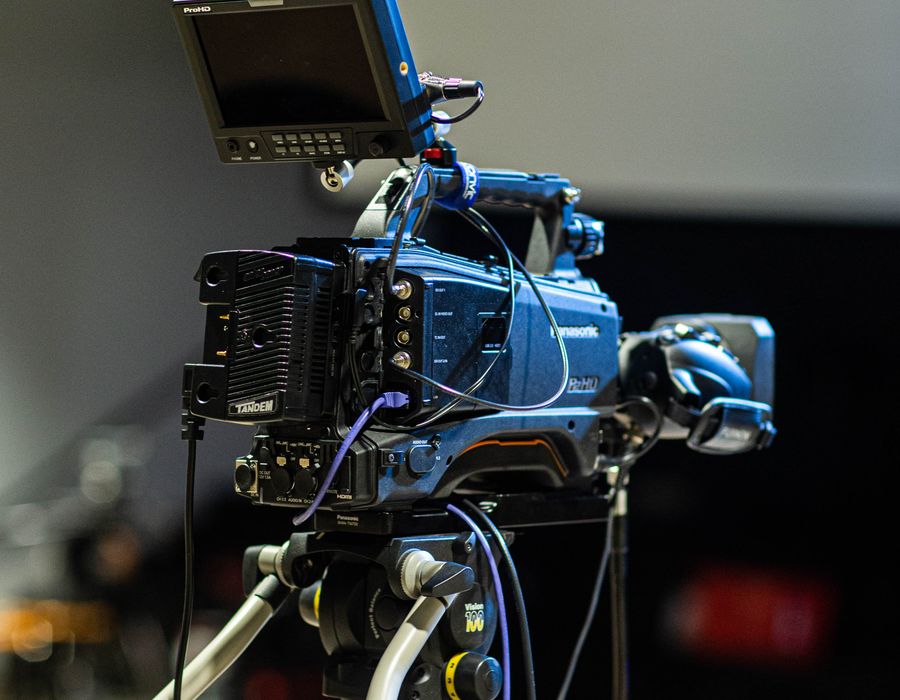 A film crew recording students during a school day