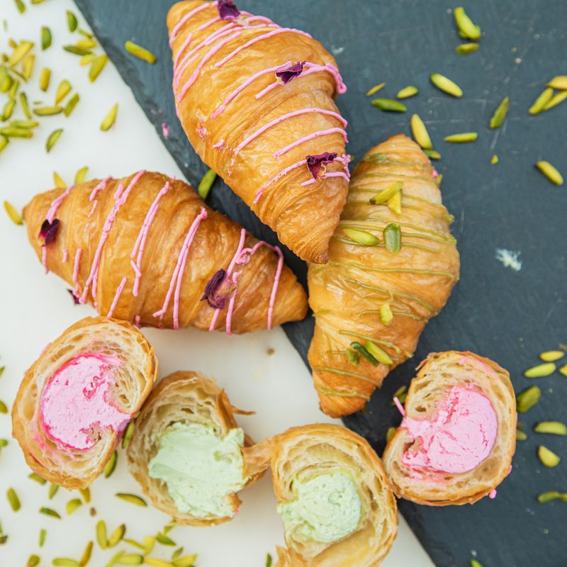 Yuzu Pistachio Atayef with Rose Cream