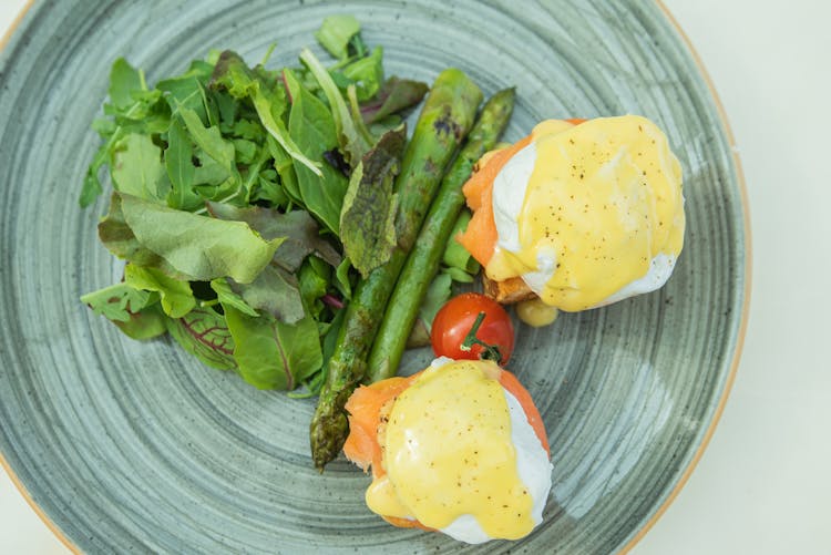 Green Salad With Asparagus On Plate