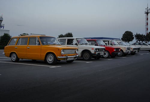 Vintage Cars Parked on Parking Lot