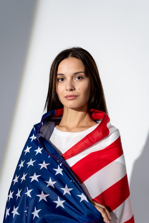 Free Woman With an American Flag Stock Photo