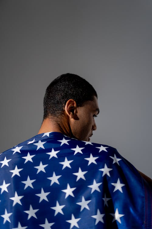 Free Man with an American Flag Stock Photo