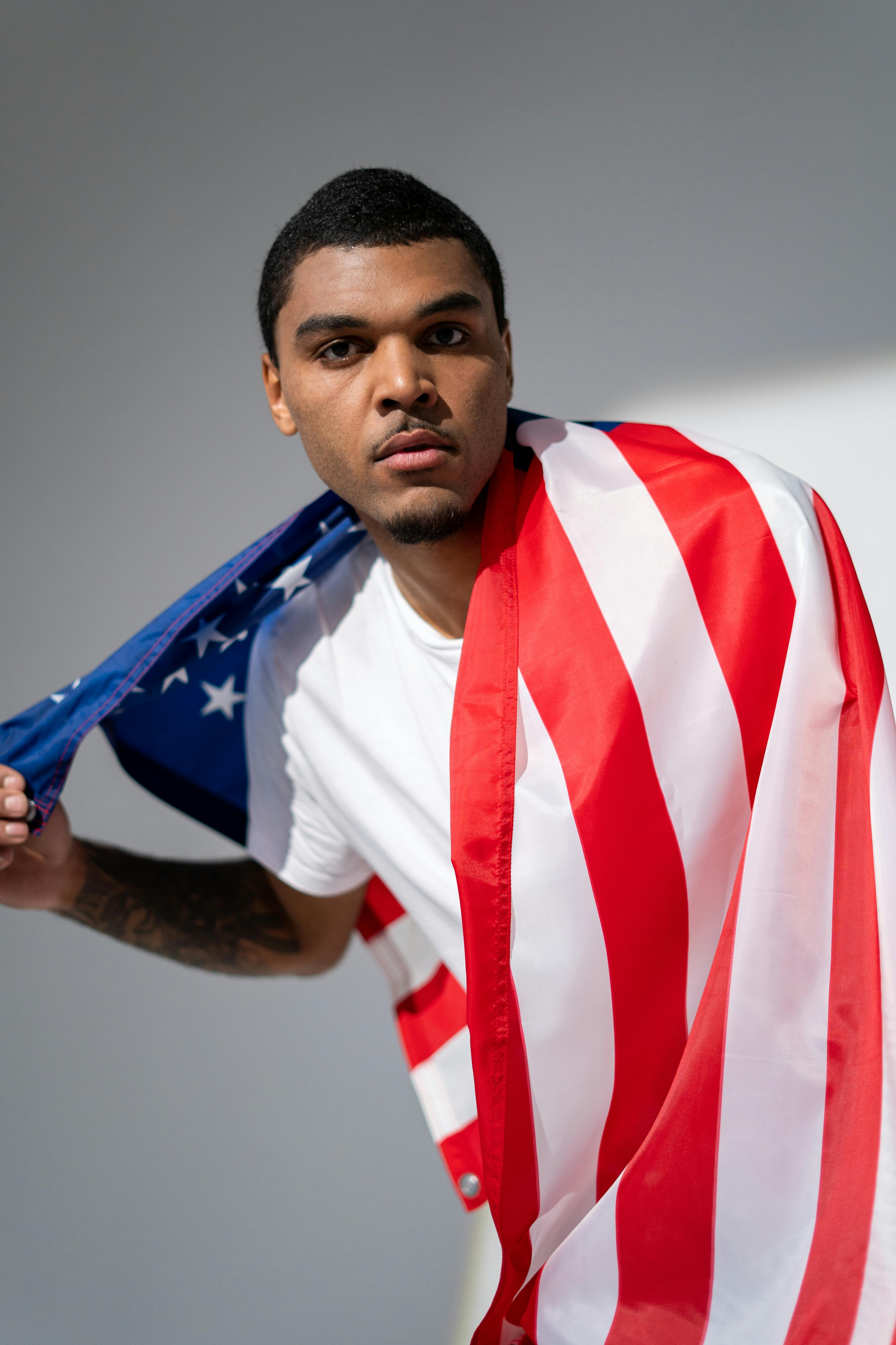 man with an american flag