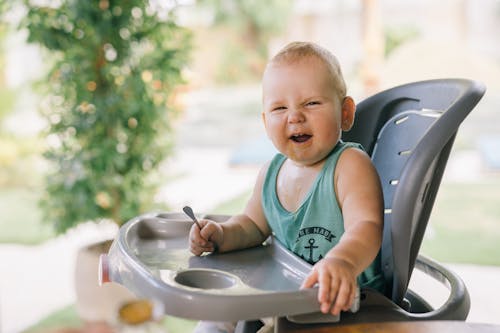 Photo Of Baby Sitting On High Chair