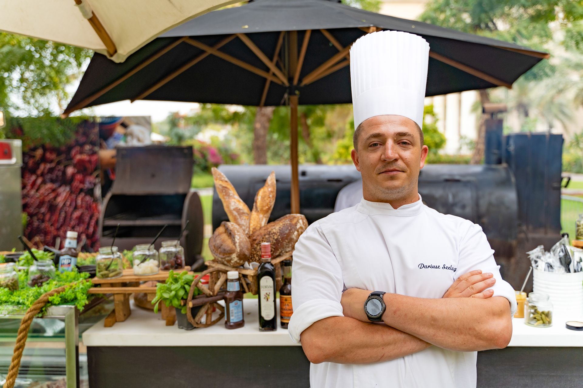 A Man in White Crew Neck Shirt Wearing White Chef Hat
