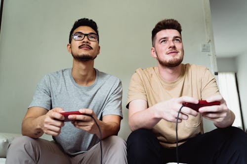 Men Playing Video Game Together