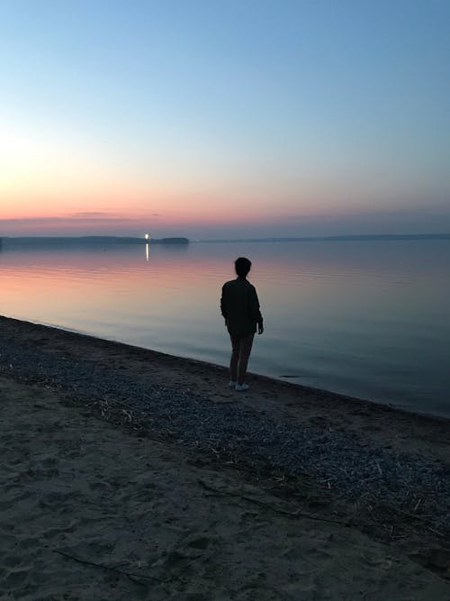 Silhouette of a Person Standing by the Seashore
