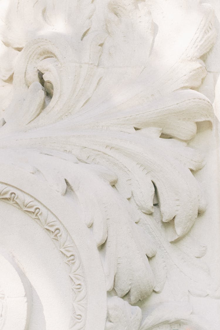 Detailed Leaves Made Of White Concrete Plaster