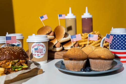 Gratis Foto stok gratis bawa pulang, bendera amerika, burger Foto Stok