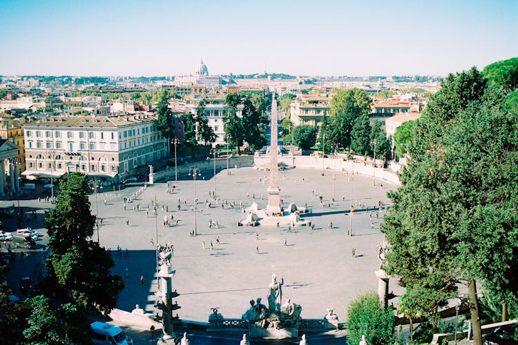 An Aerial Shot Of The Piazza Del Popolo In Rome