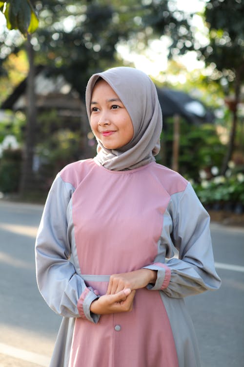 Woman Wearing Gray Hijab Smiling