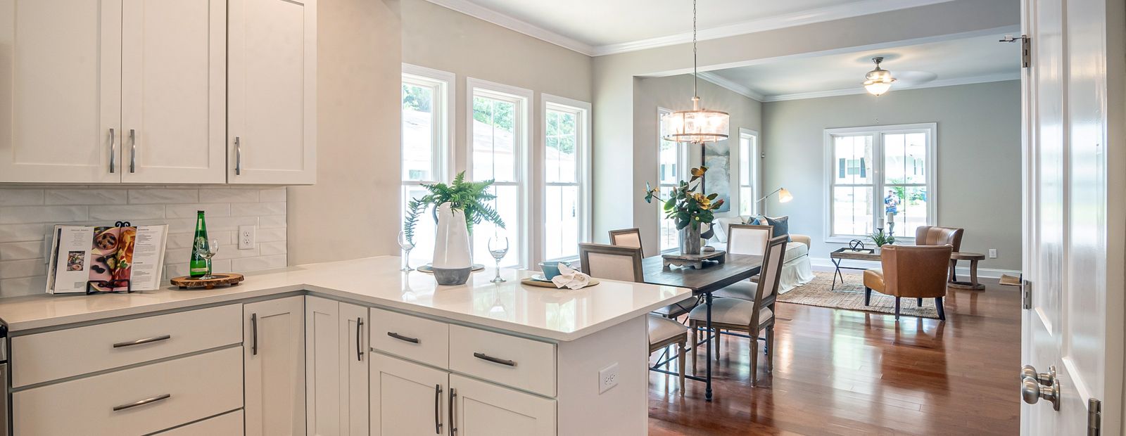 White wooden kitchen cabinets