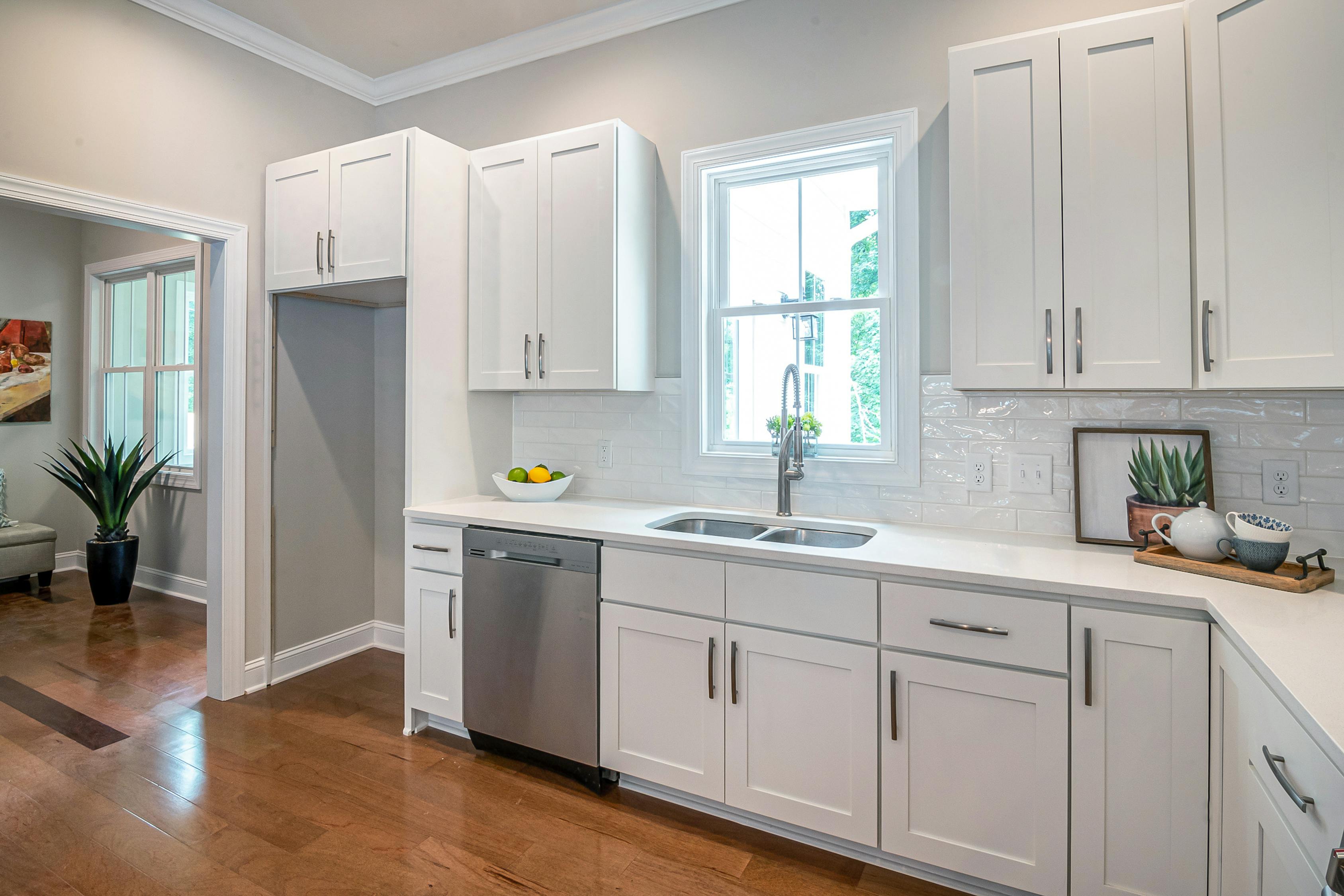 white kitchen counter into wall