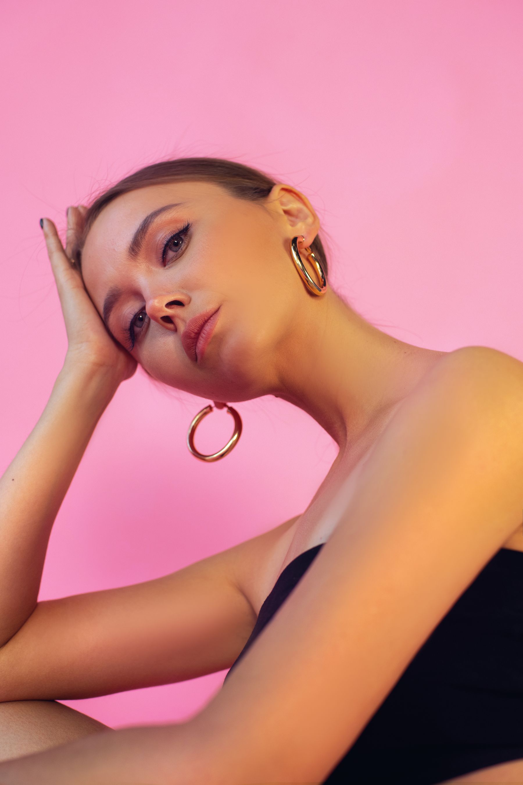 Colour-led fashion portrait in a studio