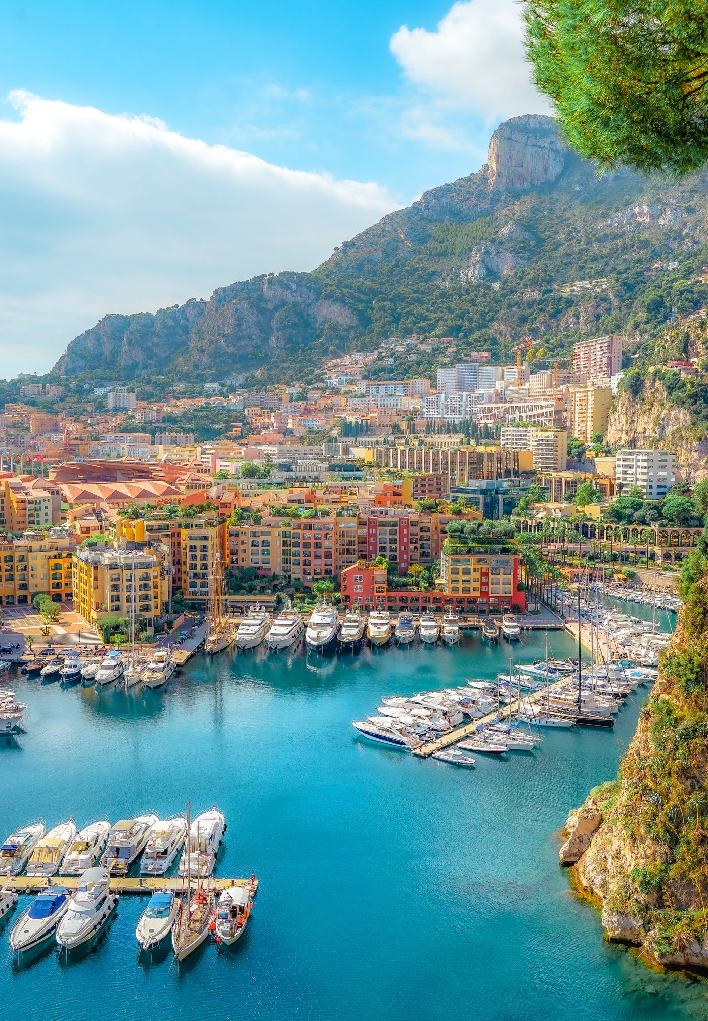 Aerial view of a Riviera harbour crowded with yachts