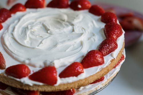 Free Strawberry Cake on White Ceramic Plate Stock Photo
