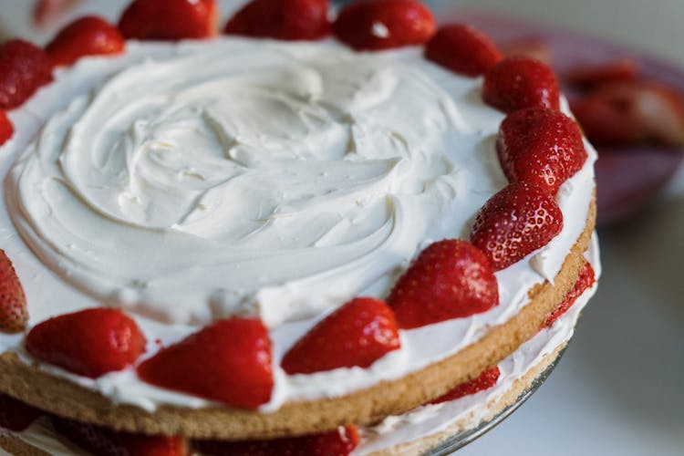 Strawberry Cake On White Ceramic Plate