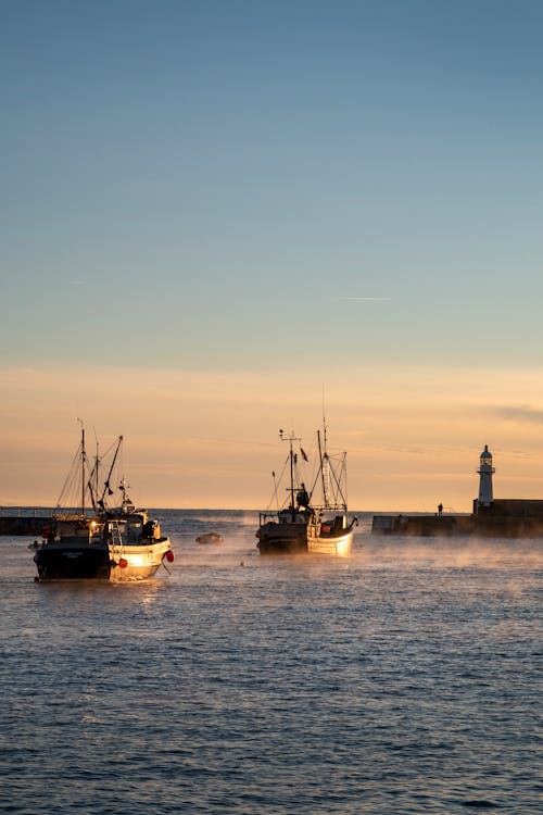 Immagine gratuita di acqua, barche da pesca, crepuscolo