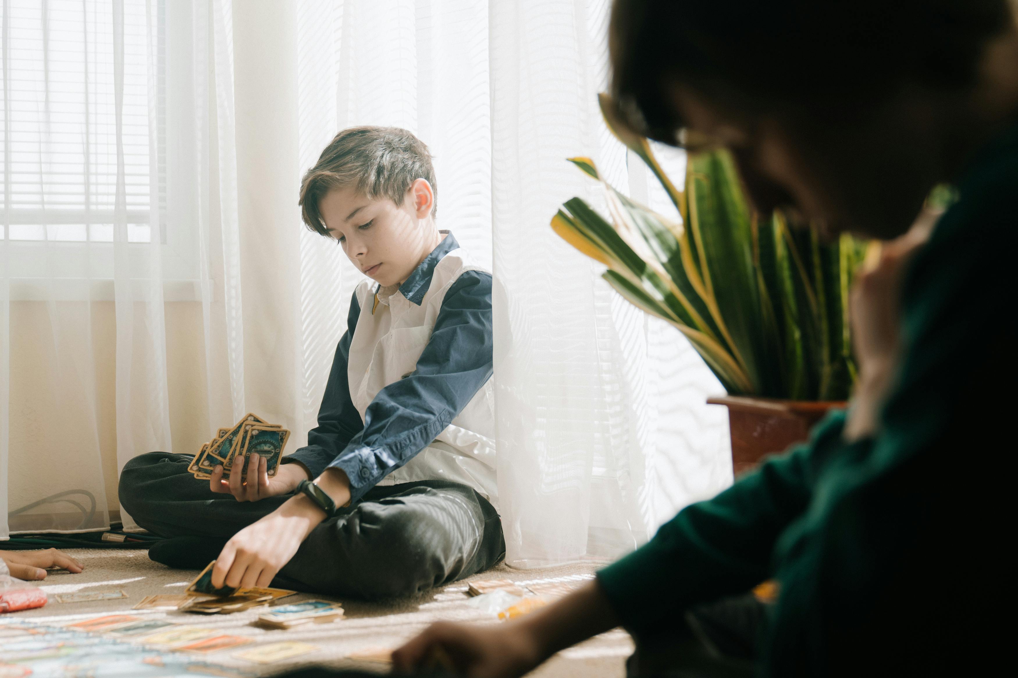 Dad and son playing a board game