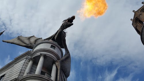 Monument of Dragon on a Roof Throwing Fire