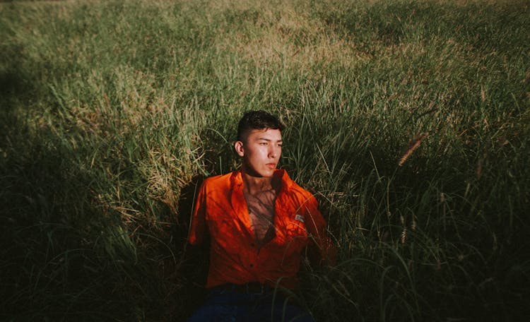 Young Man Lying On Grass