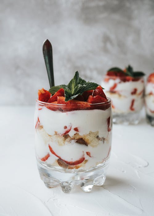 Free Ice Cream With Strawberry in Clear Glass Stock Photo