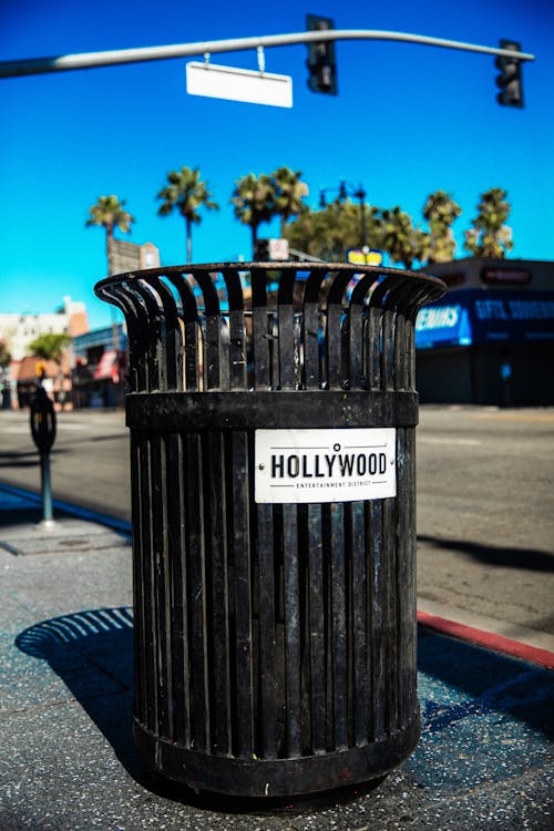 A Close-Up Shot of a Black Trash Can