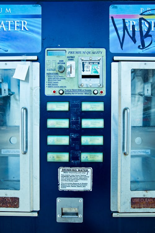 Blue and Silver Vending Machine