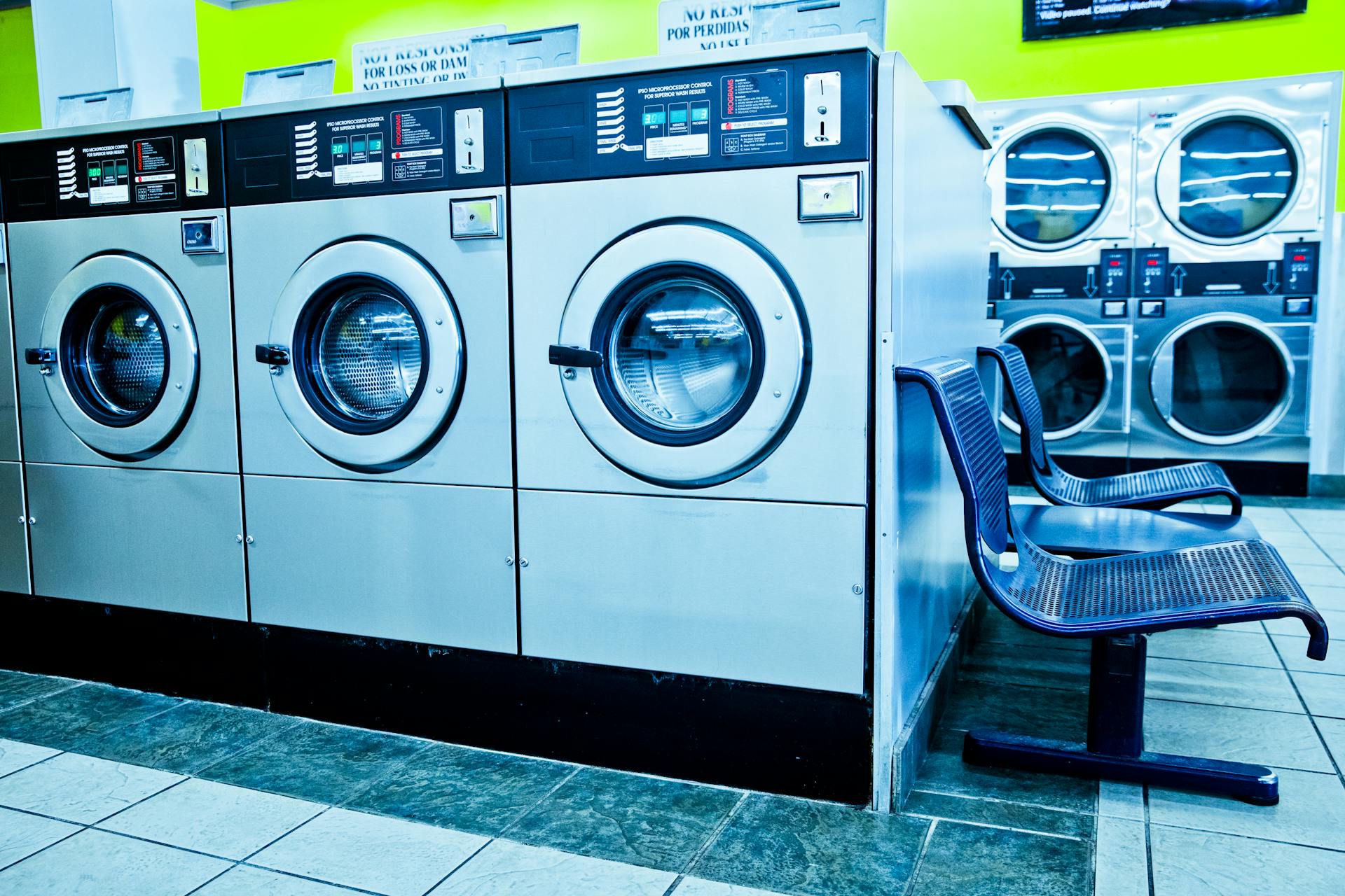 Contemporary laundromat in Los Angeles with self-service washing machines.