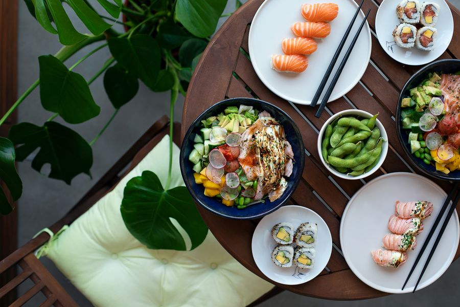 Catering spread on table