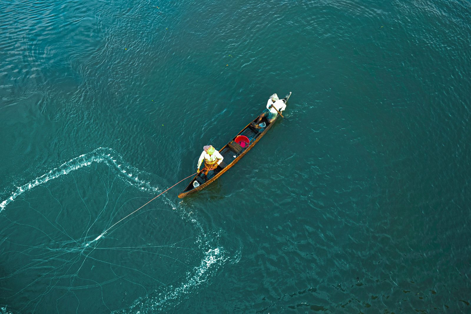 Bird's eye view of fishermen at sea