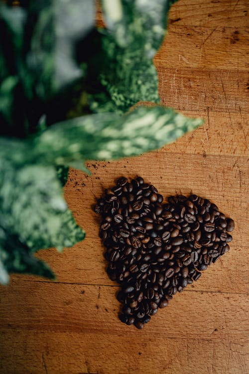 Free Photo of Heart Shaped Coffee Beans Stock Photo