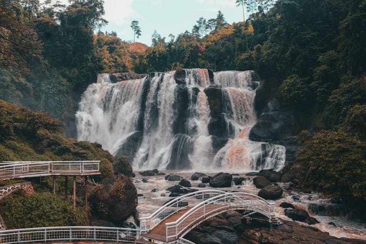 Bridge And Viewing Deck Near Waterfalls