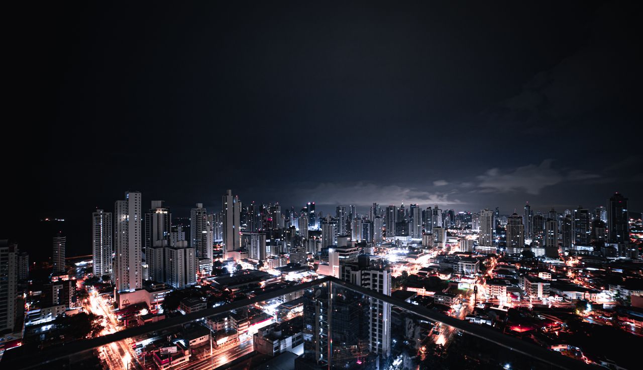 stunning night view of panama city s urban skyline illuminated with vi