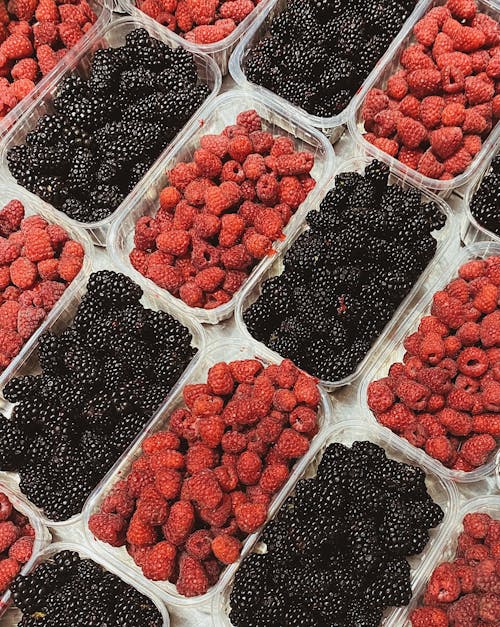 Red and BlackBerries in Clear Plastic Containers