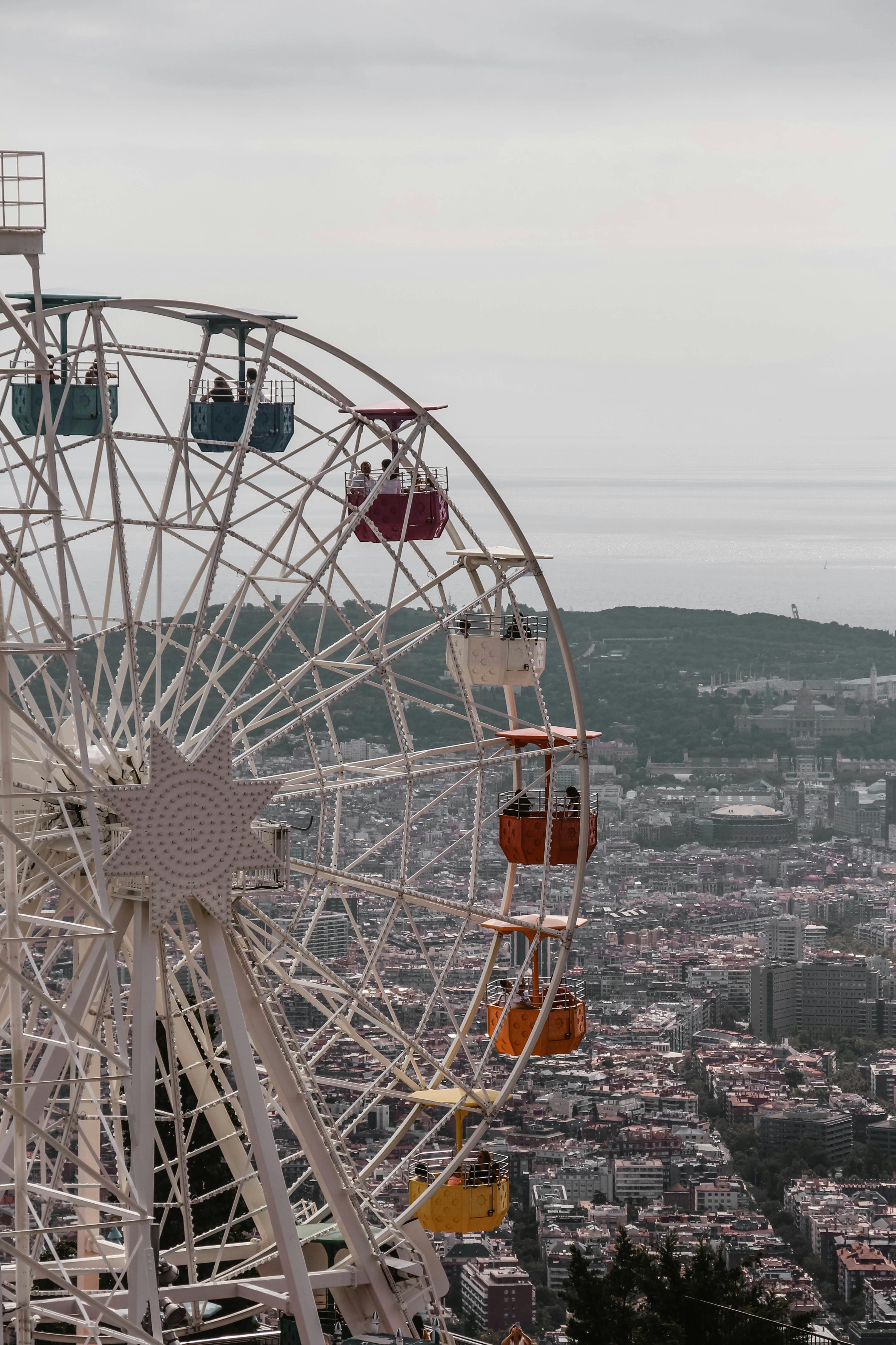 aerial view of white white ferris wheel