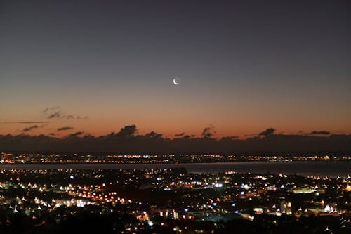 Free stock photo of city at night, crescent moon, gradation