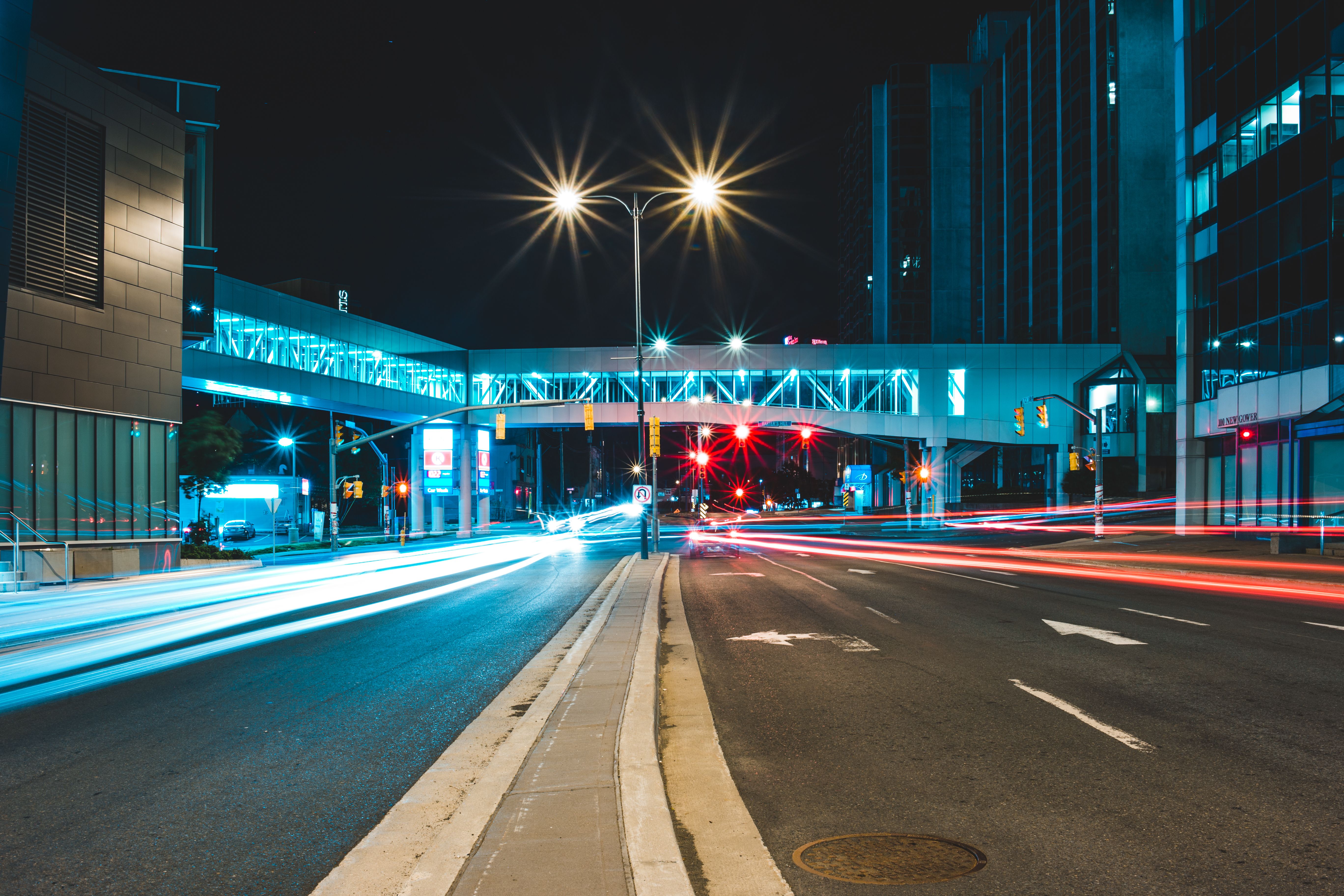 Modern city street with skyscrapers · Free Stock Photo