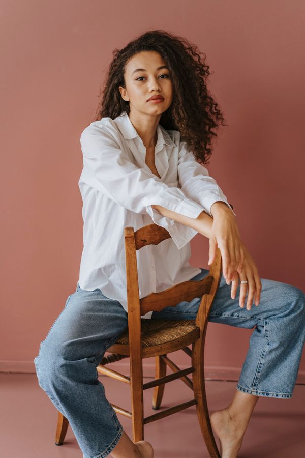Woman in chambray shirt and jeans