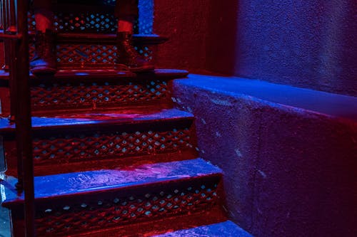 Red and Blue Concrete Staircase