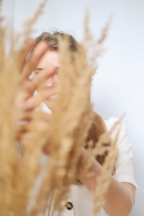 Person Behind a Dried Wheat Grass