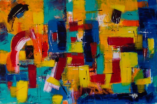 Rood Geel Blauw En Paars Abstract Schilderij
