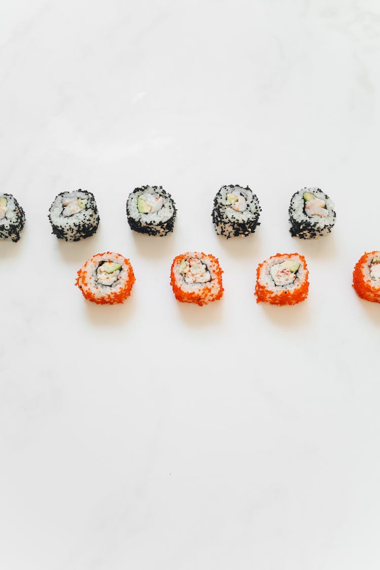 Sushi Rolls On A Marble Counter 