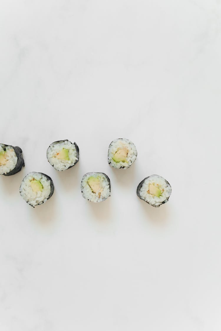 Sushi Rolls On A Marble Counter