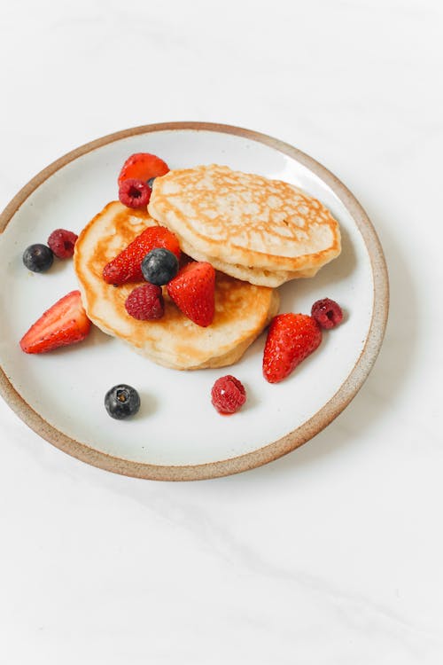 Free Pancakes with Fresh Berries Stock Photo