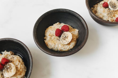 Free Oatmeal with Raspberries and Banana Stock Photo