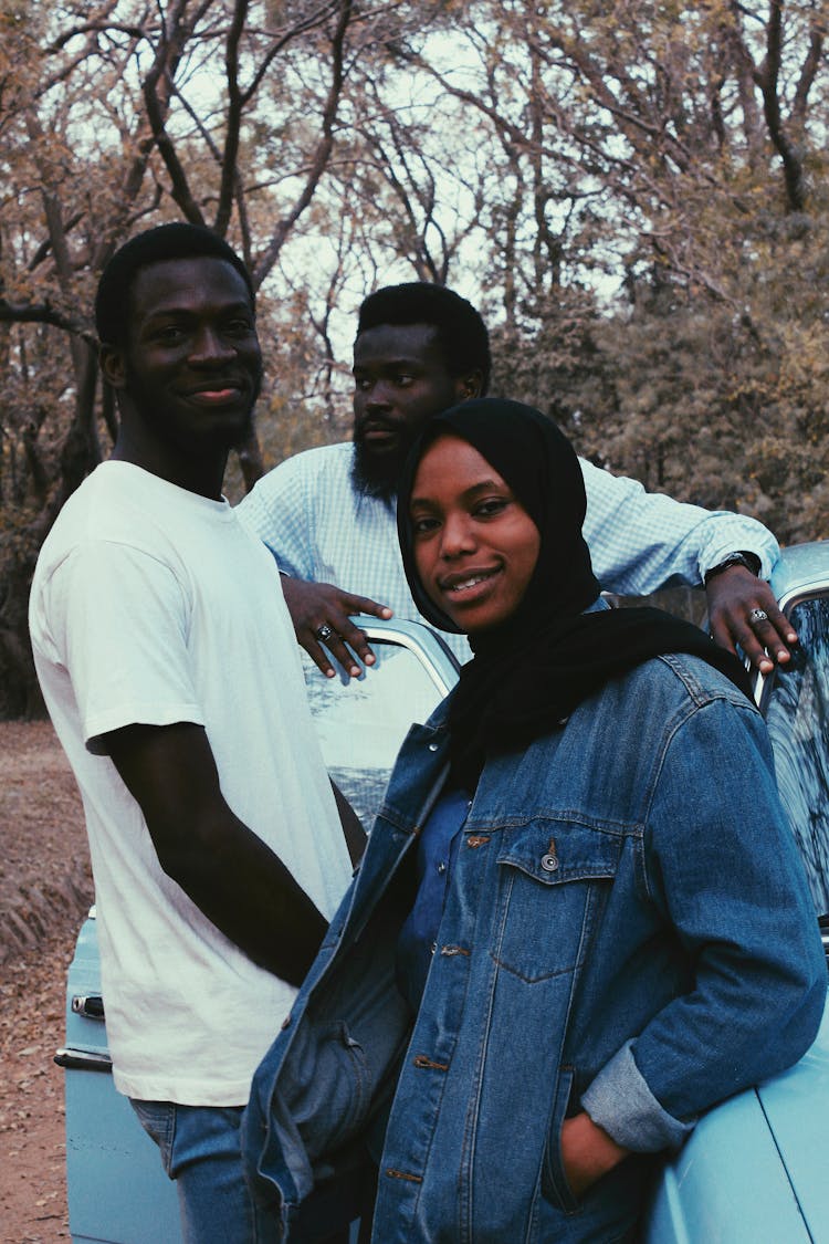 Cheerful Black People Standing Outside