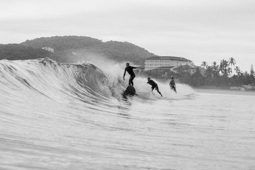 People Surfing on a Big Wave 